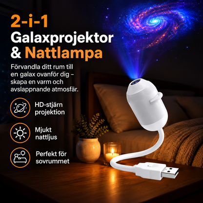 2-i-1 Galaxprojektor och Nattlampa – HD-stjärnprojektion