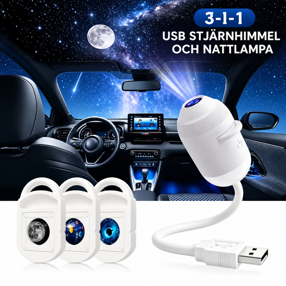 USB Starry Sky Projector Night Light 360° Adjustable Galaxy Atmosphere Lamp for Car Interior Home Bedroom Romantic Nightlight