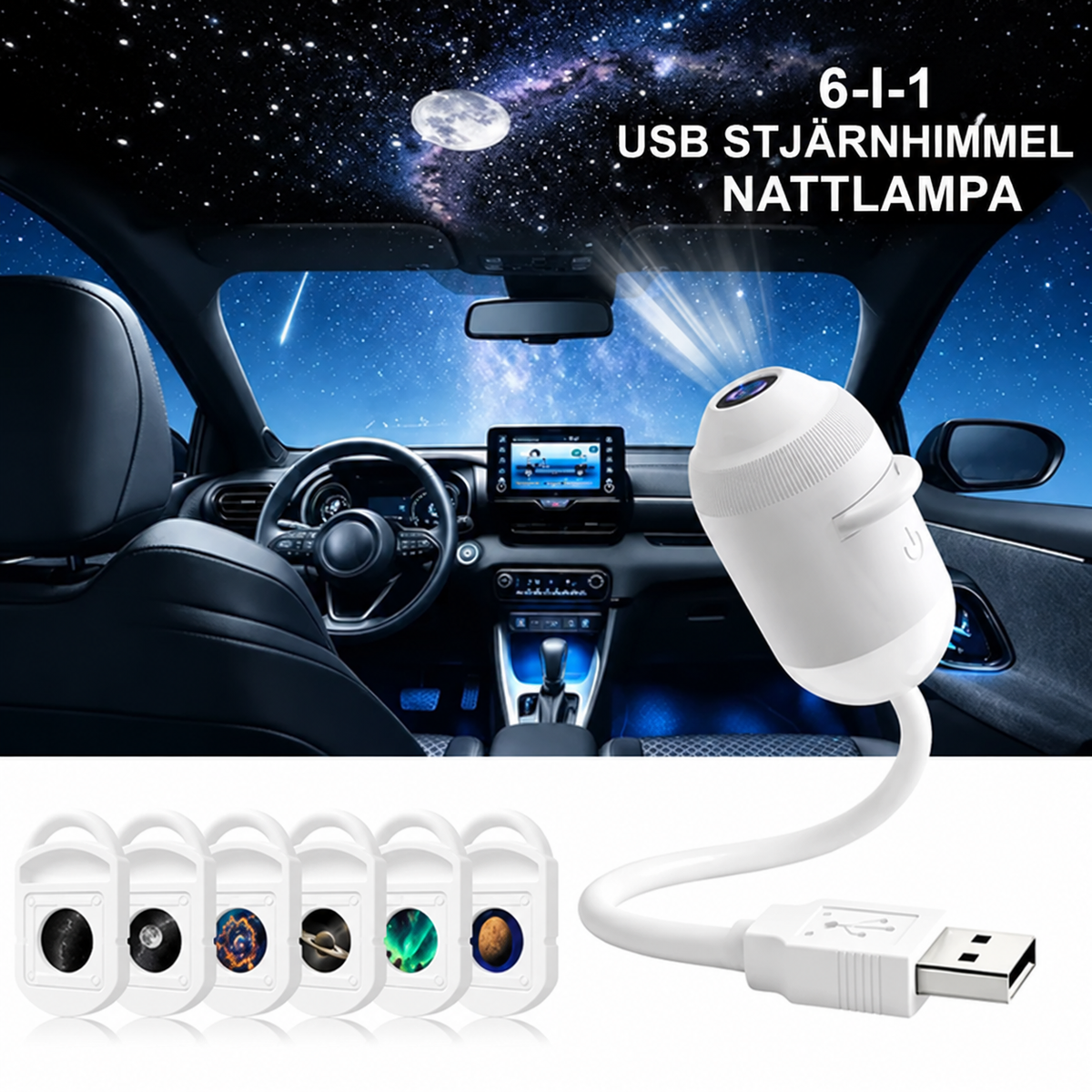 USB Starry Sky Projector Night Light 360° Adjustable Galaxy Atmosphere Lamp for Car Interior Home Bedroom Romantic Nightlight
