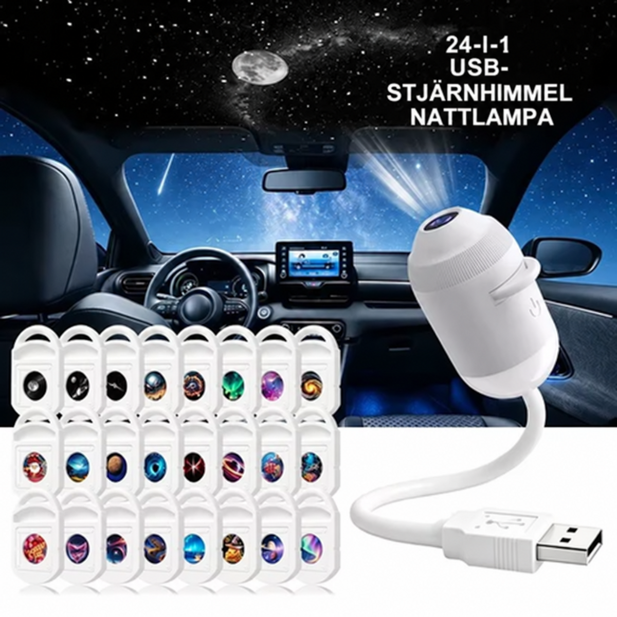 USB Starry Sky Projector Night Light 360° Adjustable Galaxy Atmosphere Lamp for Car Interior Home Bedroom Romantic Nightlight
